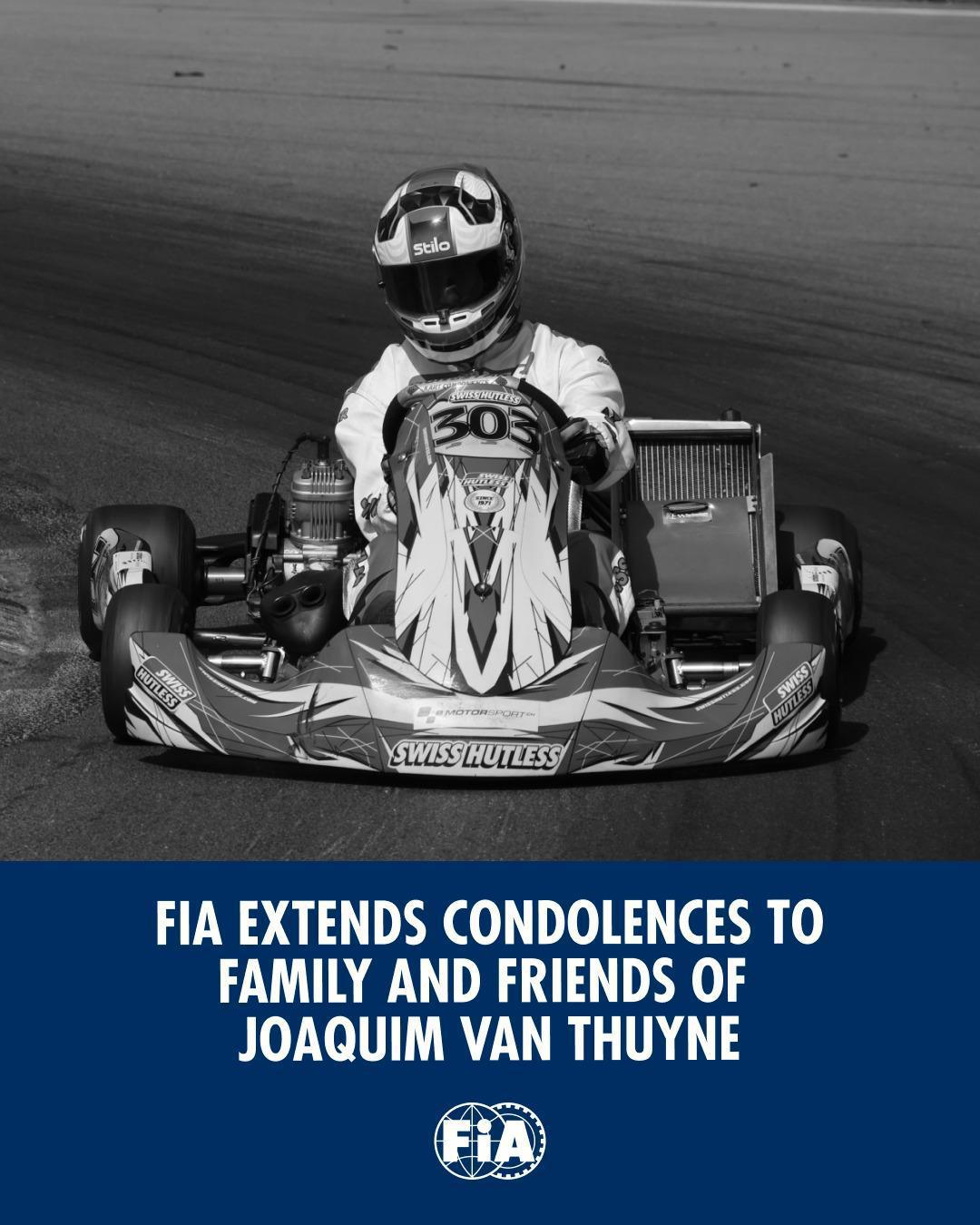 La FIA rinde homenaje al piloto de karts Joaquim van Thuyne, fallecido en un incendio