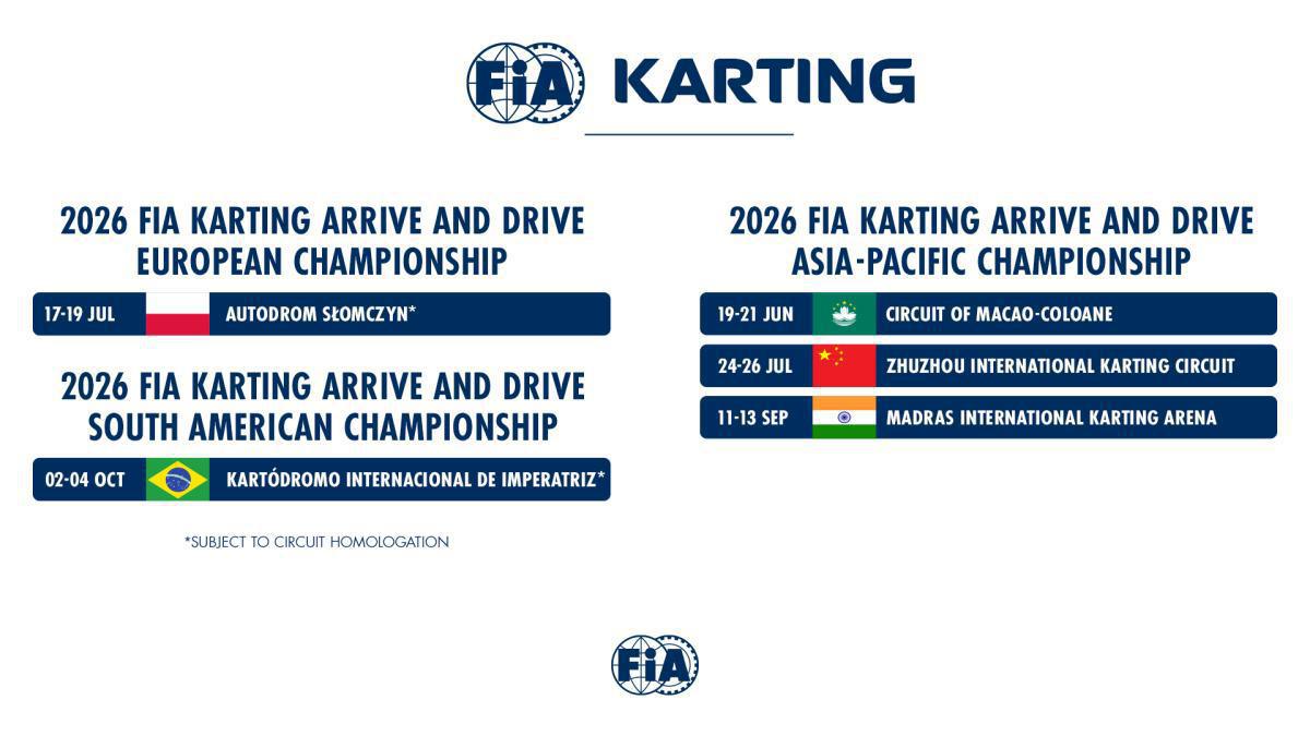 La FIA anuncia el calendario actualizado del Arrive and Drive de karting 2026