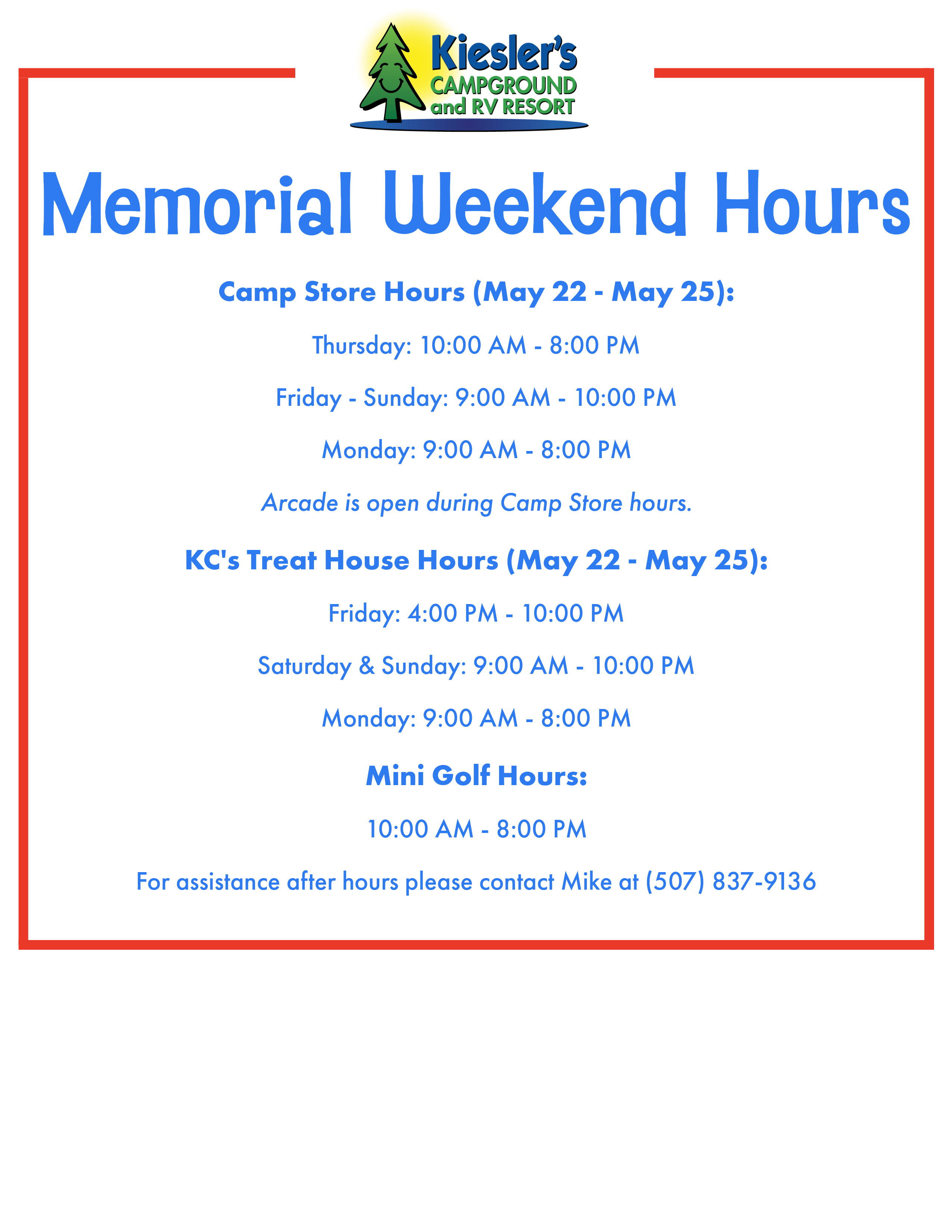 Memorial Weekend Hours
