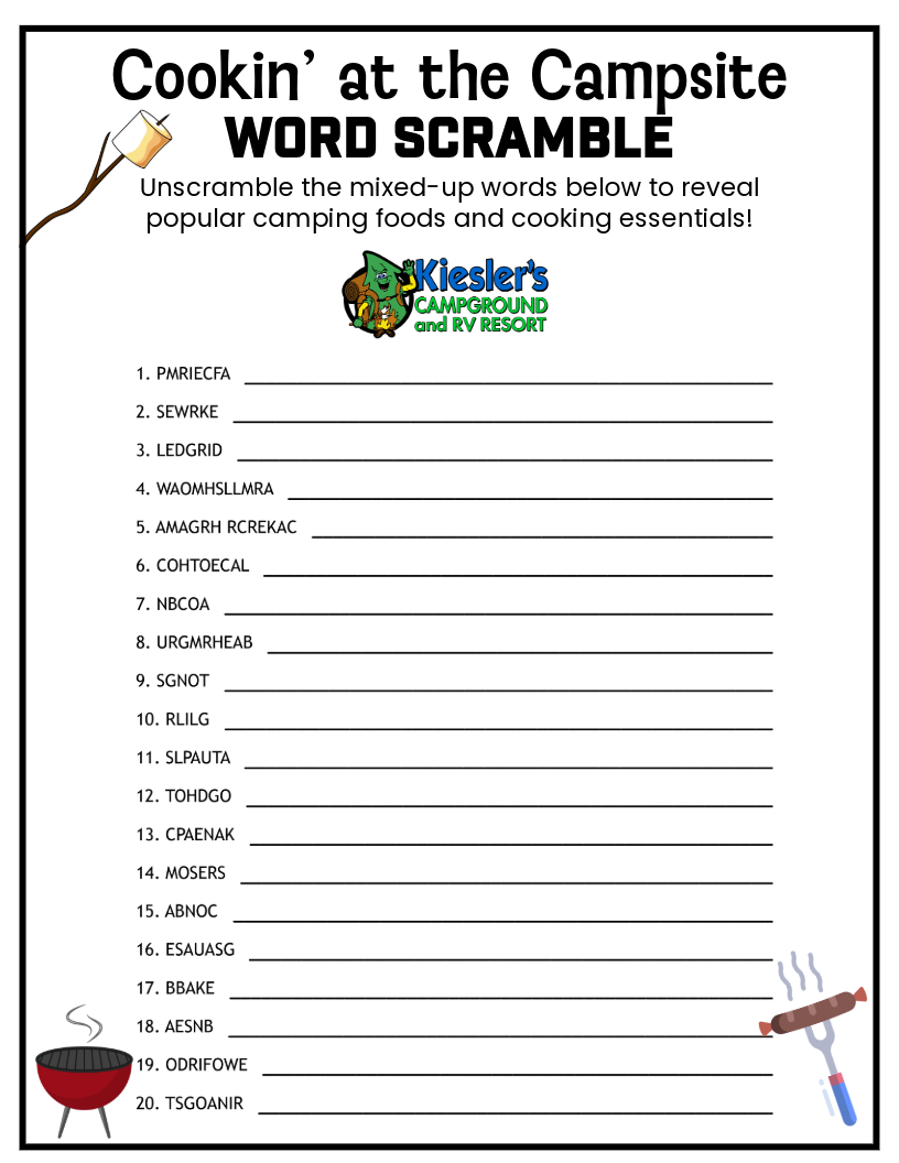 Cookin' at the Campsite Word Scramble