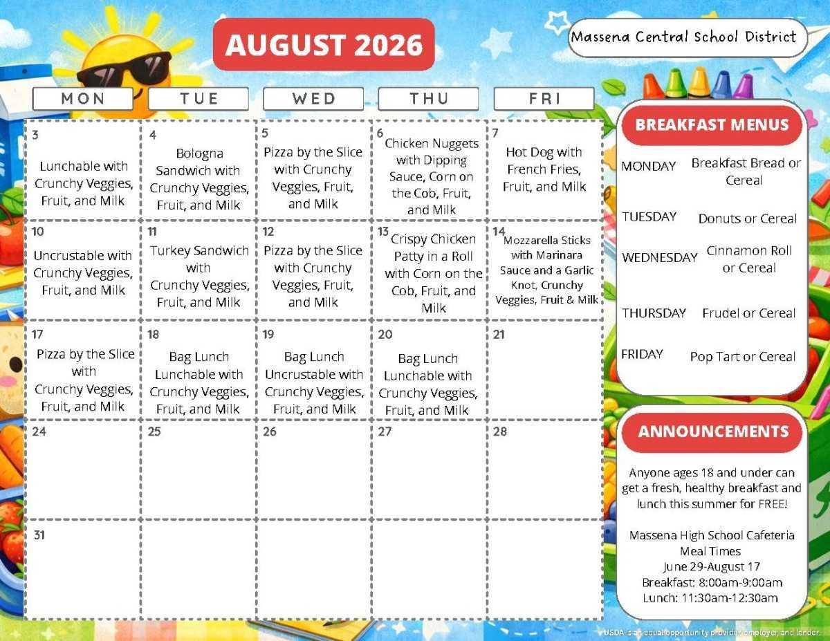 2026 Summer Camp Meal Calendar