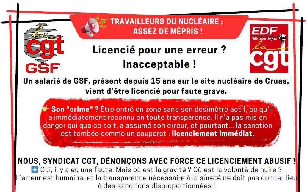 GSF : Licenciement abusif sur le CNPE : ne laissons pas faire ! GSF : Licenciement abusif sur le CNPE : ne laissons pas faire !