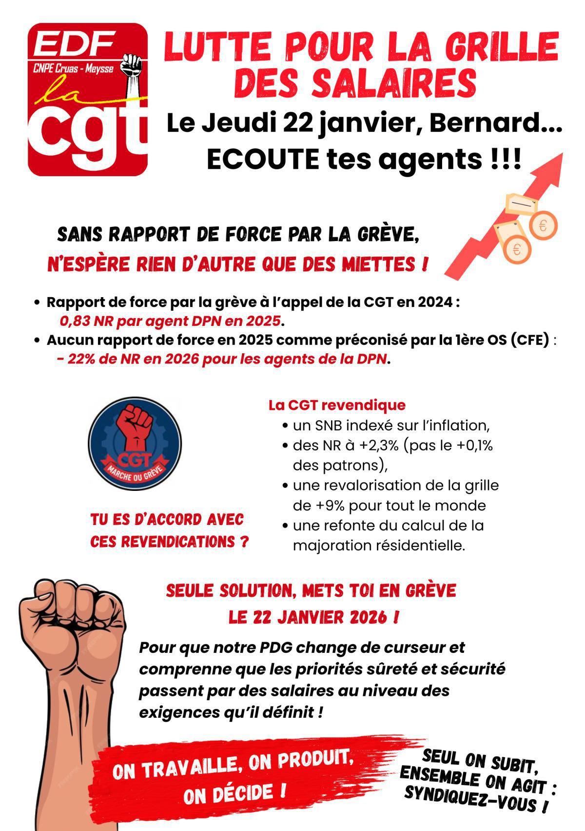 Le 22 janvier, Bernard ECOUTE tes agents !!!