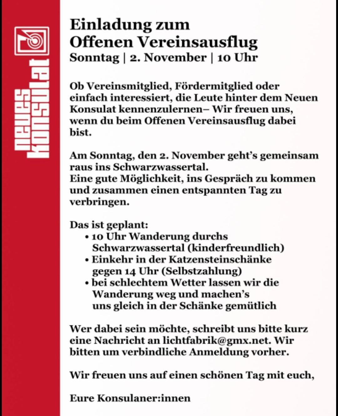 Einladung zum Offenen Vereinsausflug Sonntag | 2. November | 10 Uhr