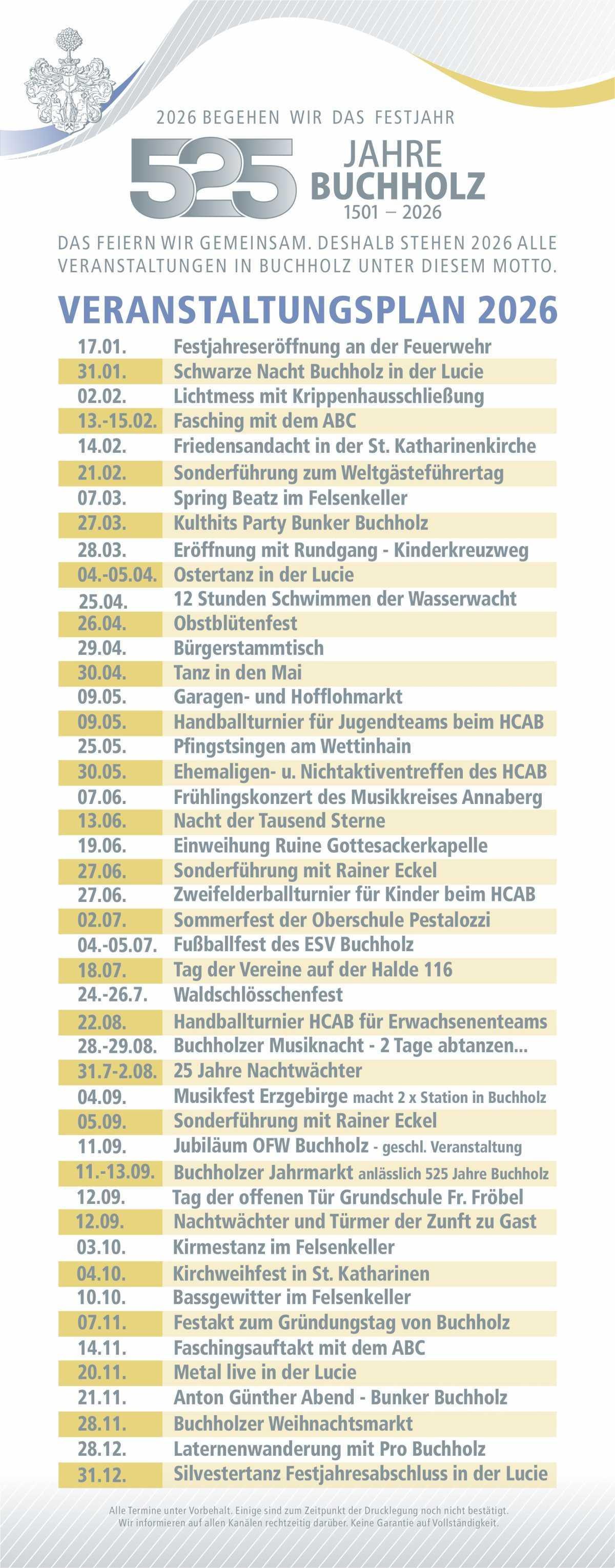 Veranstaltungsplan Übersicht