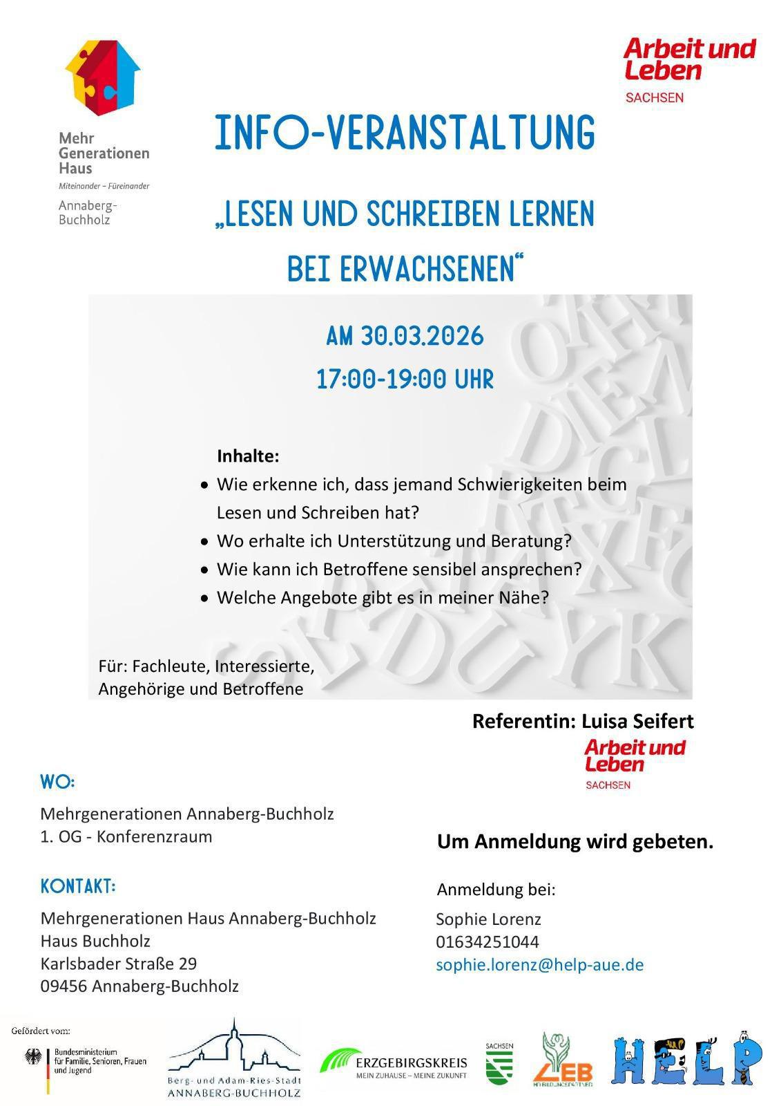 Info Veranstaltung - Lesen und Schreiben lerner bei Erwachsenen