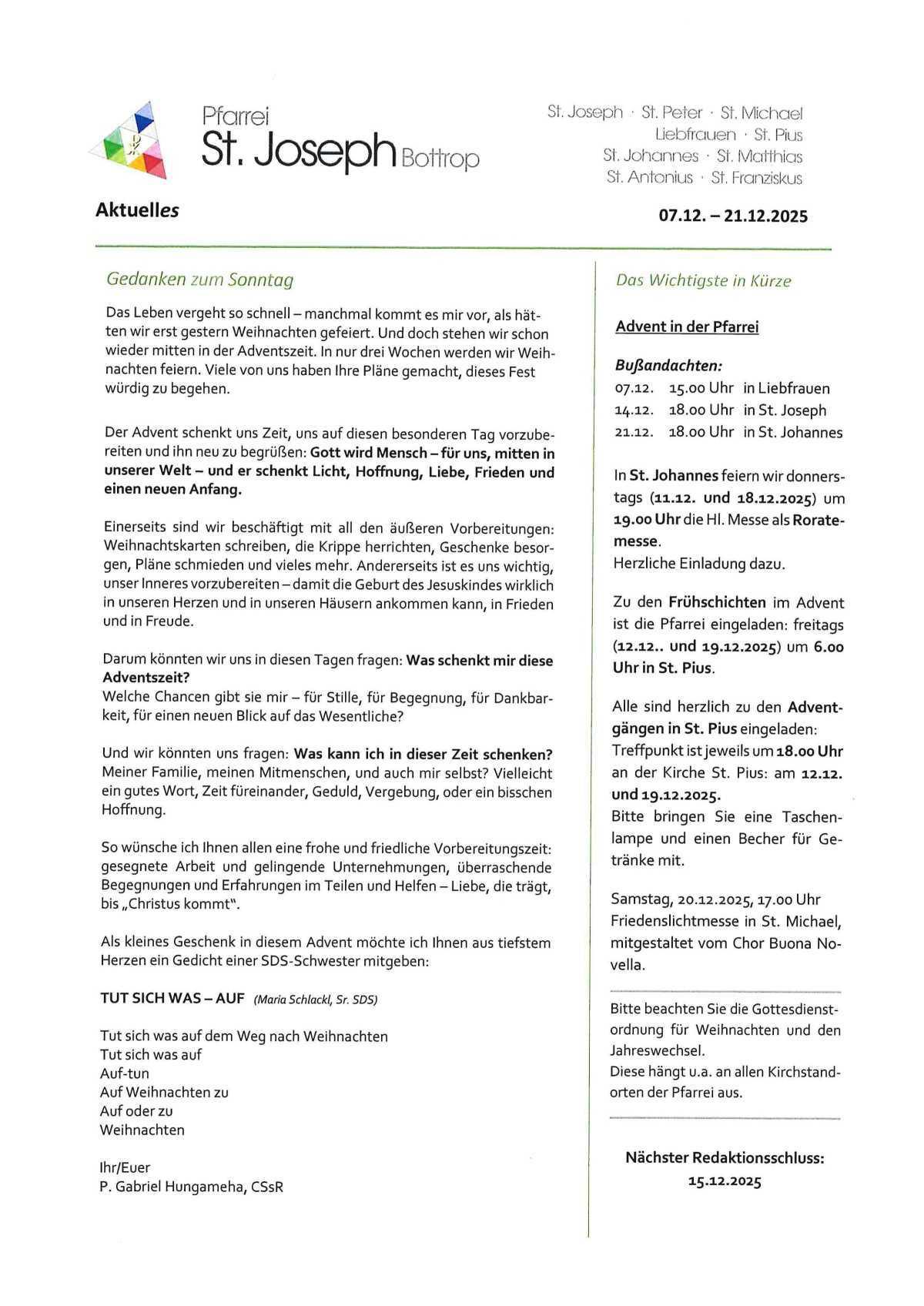 Gemeindenachrichten 07.12. - 21.12.2025