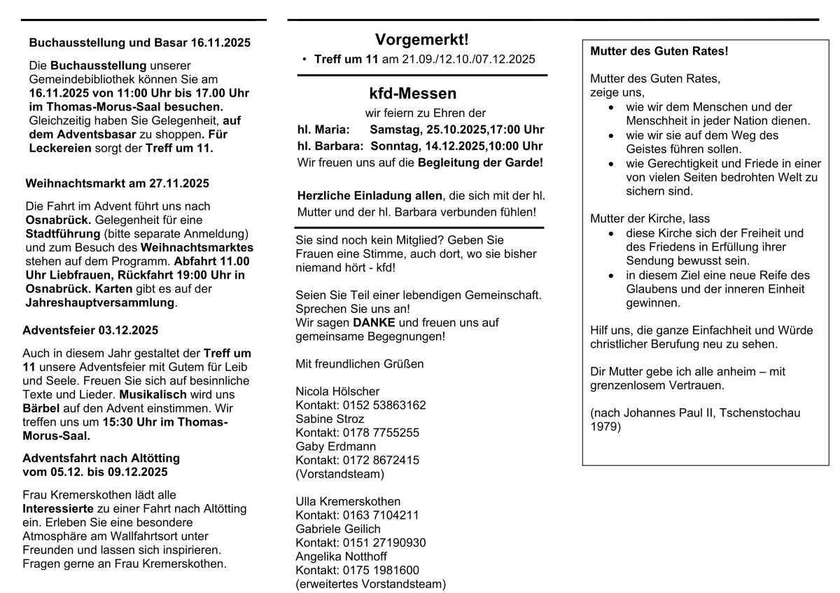 kfd-Liebfrauen - Programm 2. Halbjahr 2025