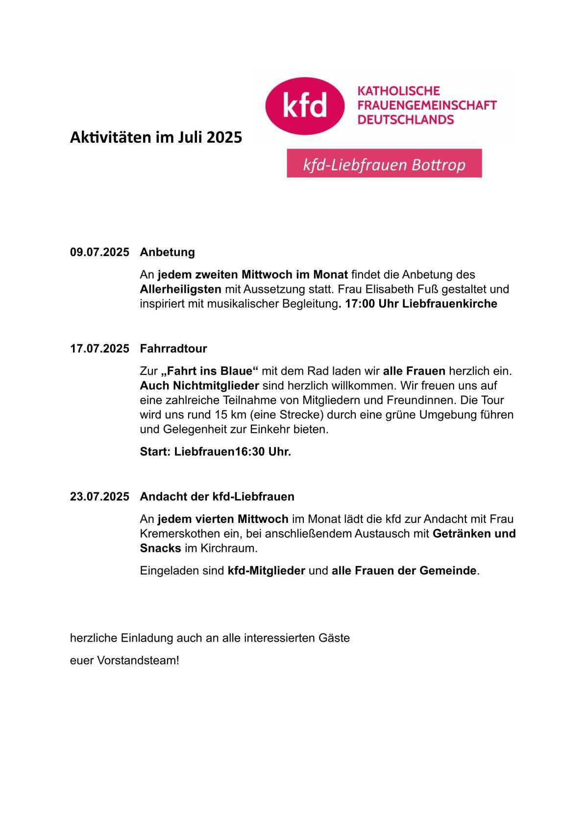 kfd-Liebfrauen - Programm 2. Halbjahr 2025