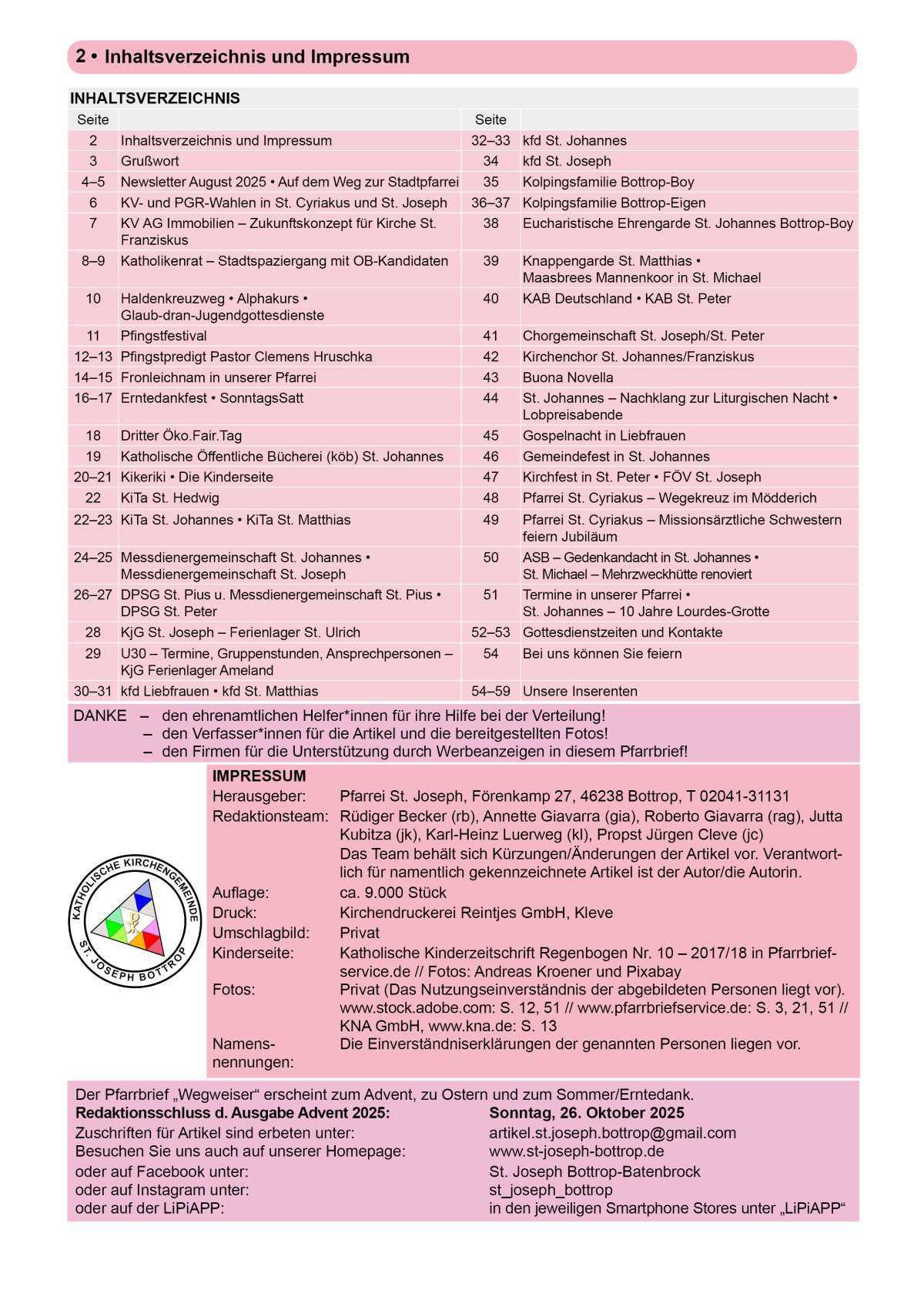 Pfarrbrief Sommer/Erntedank 2025