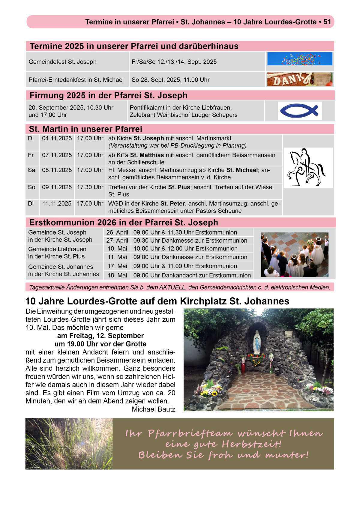 Pfarrbrief Sommer/Erntedank 2025