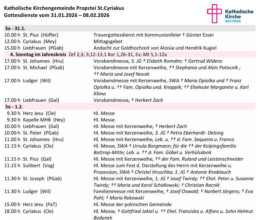 Gottesdienste 31.01. - 08.02.2026