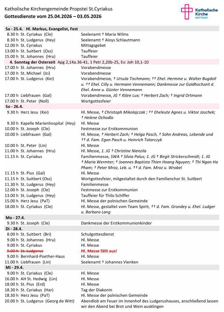 Gottesdienste 25.04.2026 – 03.05.2026 