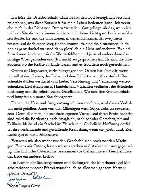 Osterbrief von Propst Jürgen Cleve