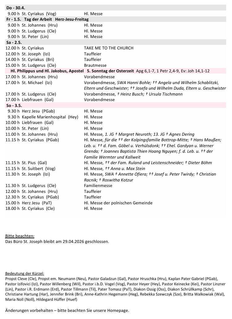  Gottesdienste 25.04.2026 – 03.05.2026 