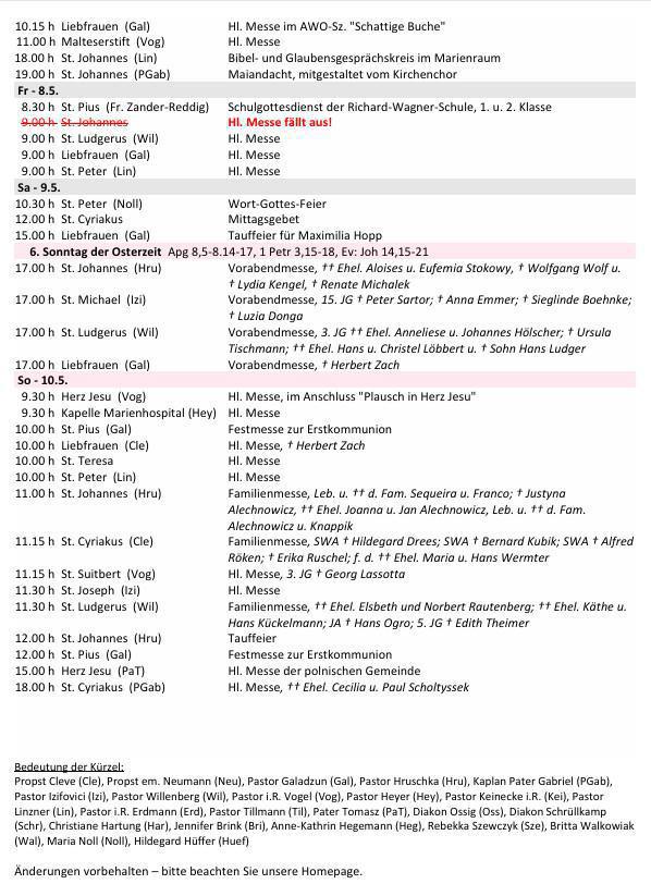 Gottesdienste 02.05.2026 – 09.05.2026 