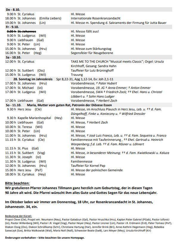 Gottesdienste vom 03.10.2026 – 11.10.2026 