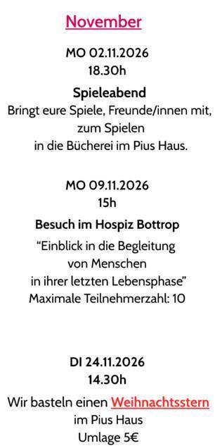 kfd St. Pius Programm 2. Halbjahr 2026