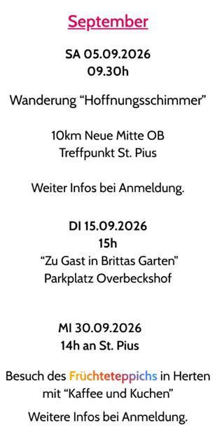 kfd St. Pius Programm 2. Halbjahr 2026