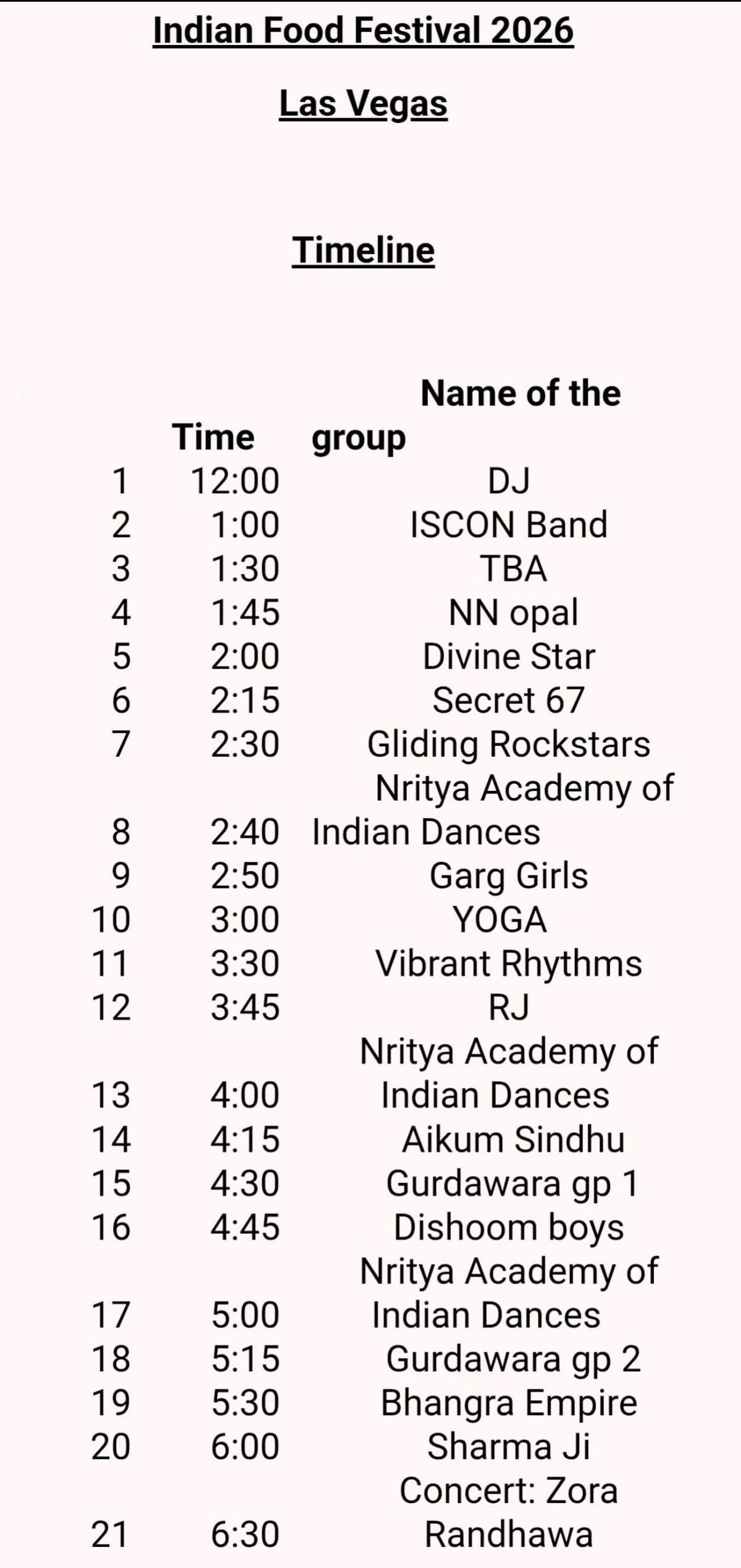 Festival Lineup