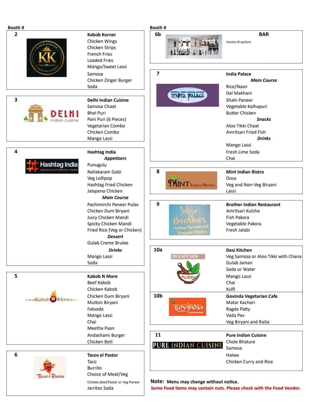 Menus - Indian Food Festival
