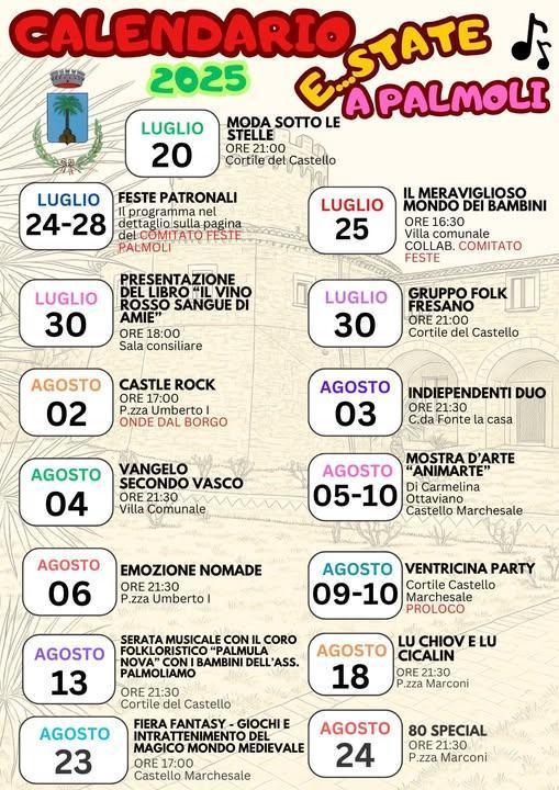 SERATA MUSICALE CON IL CORO FOLKLORISTICO "PALMULA NOVA" CON I BAMBINI DELL'ASS. PALMOLIAMO (inizio ore 21,30