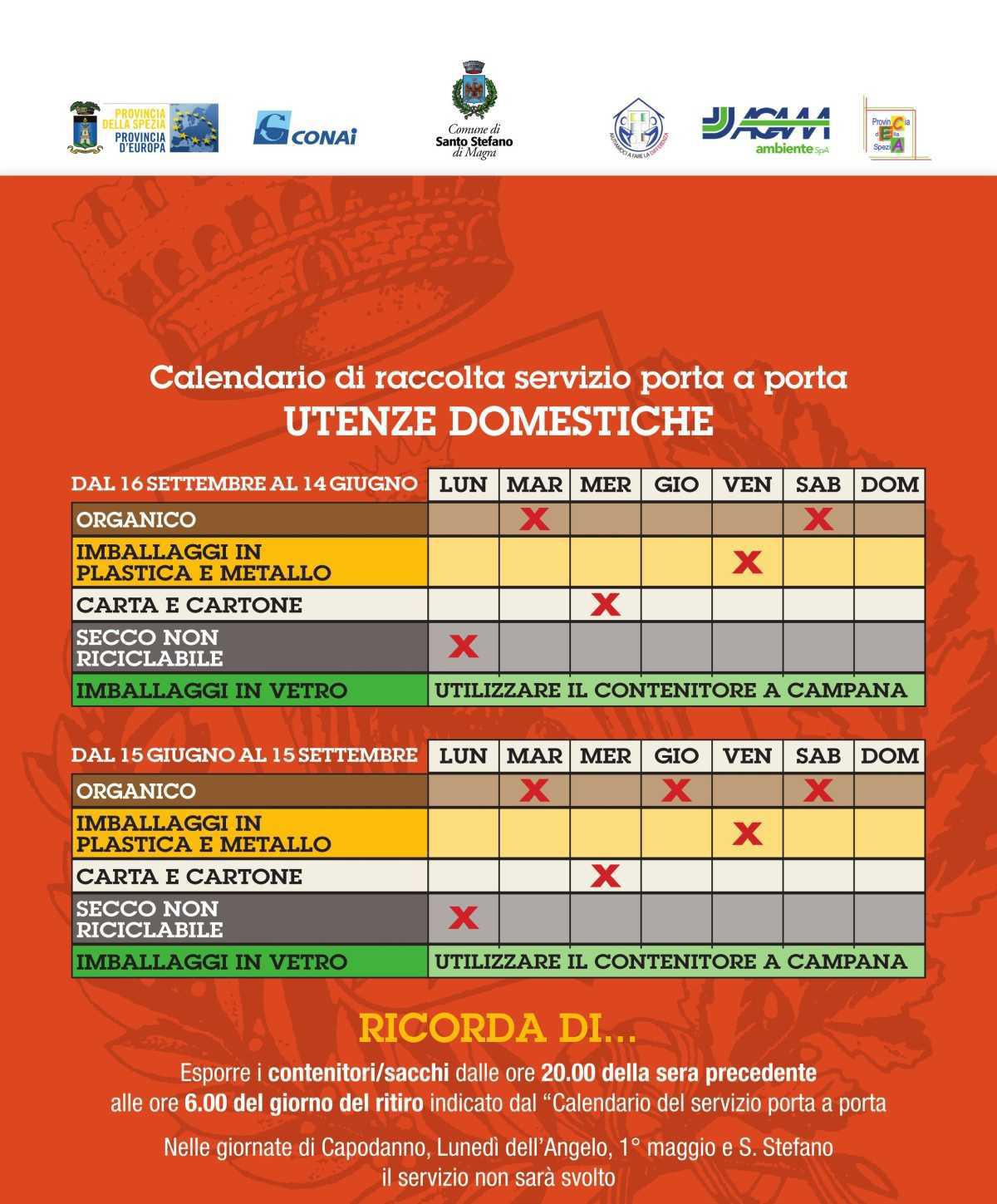 Calendario di raccolta servizio porta a porta UTENZE DOMESTICHE