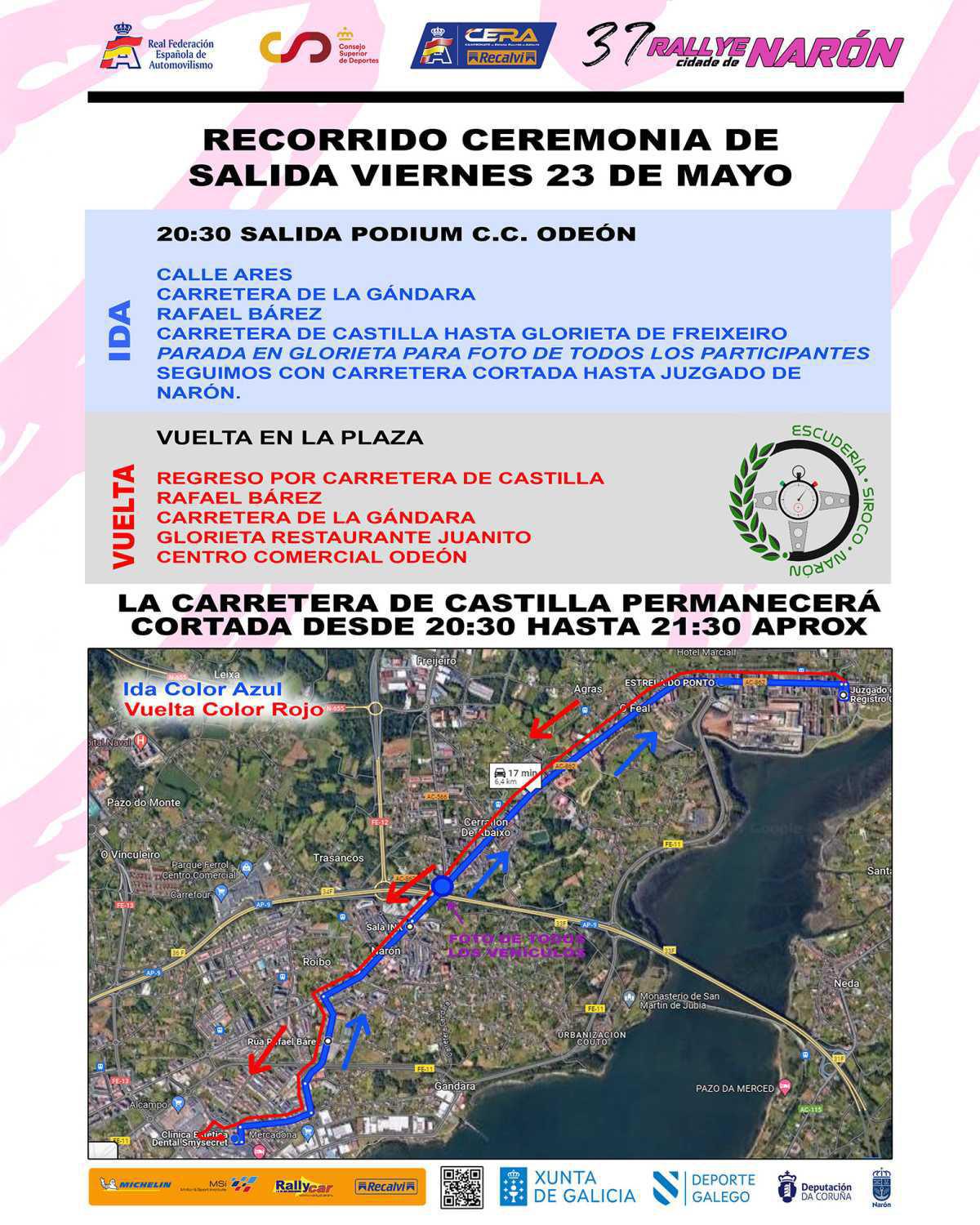 Recorrido Ceremonia de Salida 37º Rallye Cidade de Narón