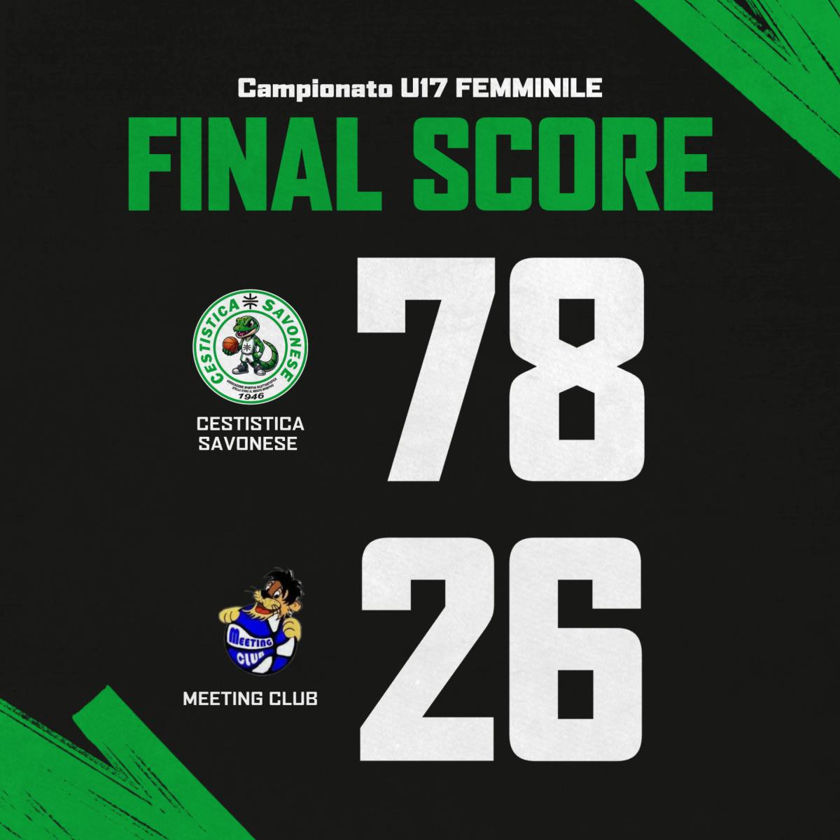 U17 FEMMINILE: VITTORIA IN SCIOLTEZZA CONTRO MEETING CLUB