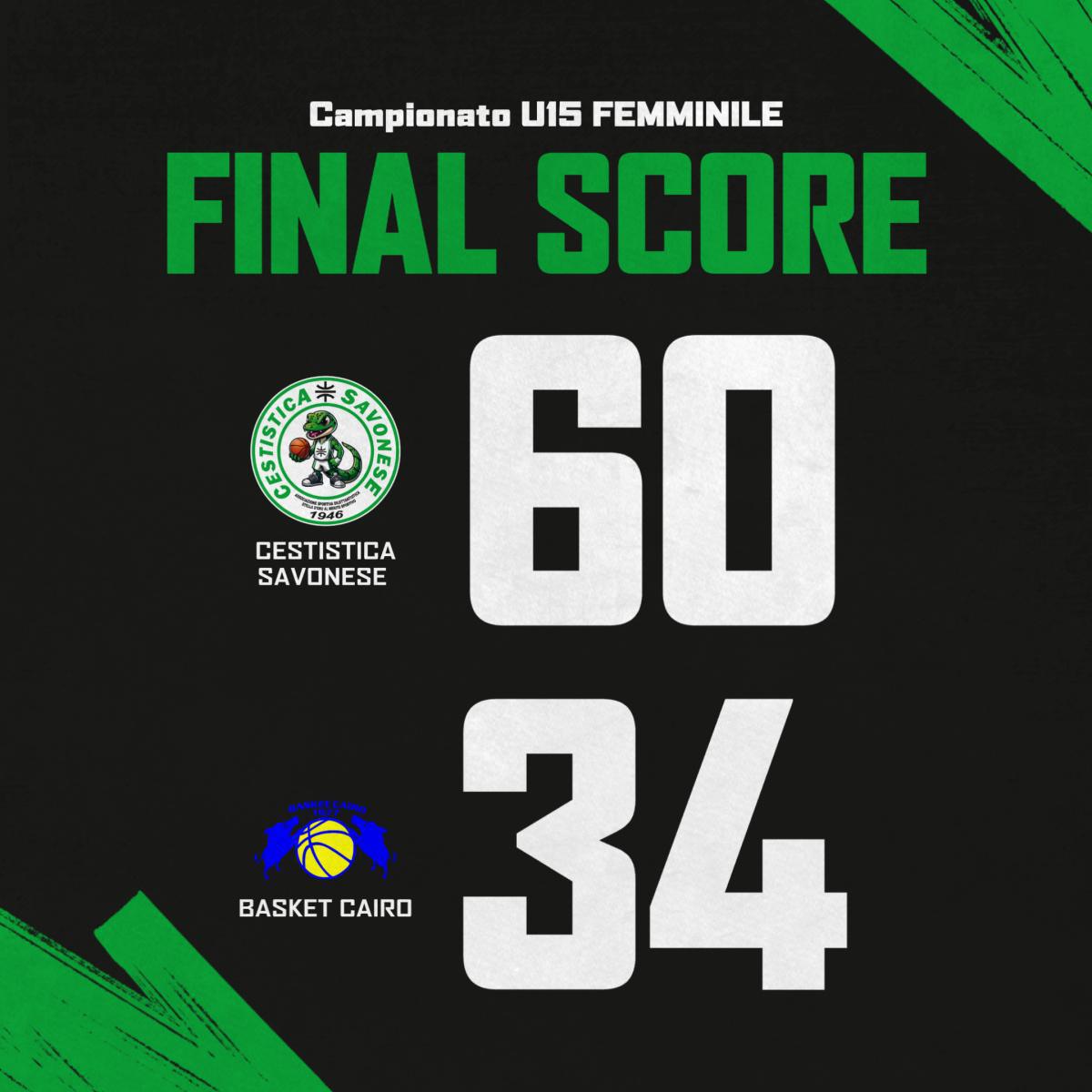 U15 FEMMINILE: RANNO NE METTE 34 E PER LA CESTISTICA LA PARTITA È TUTTA IN DISCESA CONTRO BASKET CAIRO