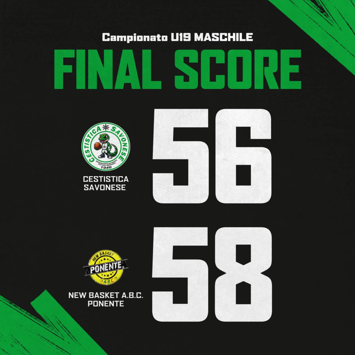 U19 MASCHILE: UNA GRANDE CESTISTICA CEDE ALL'ULTIMO CONTRO NEW BASKET A.B.C. PONENTE