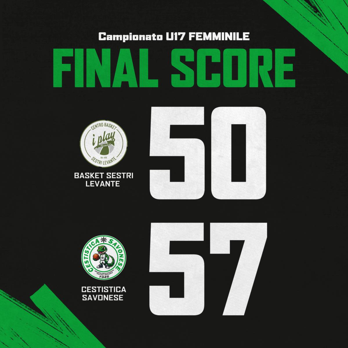 U17 FEMMINILE: LA CESTISTICA RISCHIA TANTO A SESTRI LEVANTE, MA ALLA FINE PORTA A CASA I 2 PUNTI