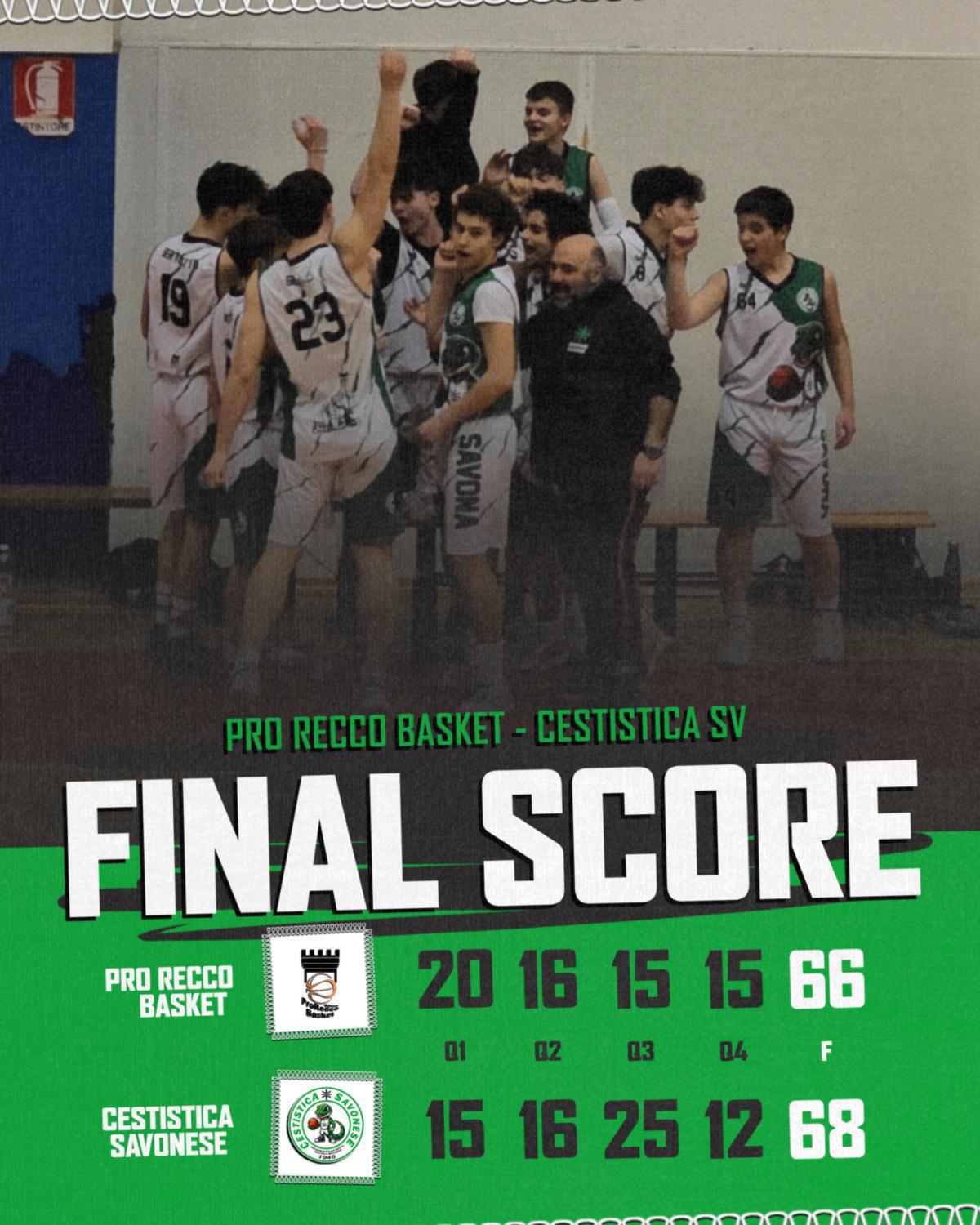 U17 MASCHILE: GRANDISSIMA VITTORIA A RECCO DELLA CESTISTICA NELLA PRIMA PARTITA DELLA FASE TITOLO