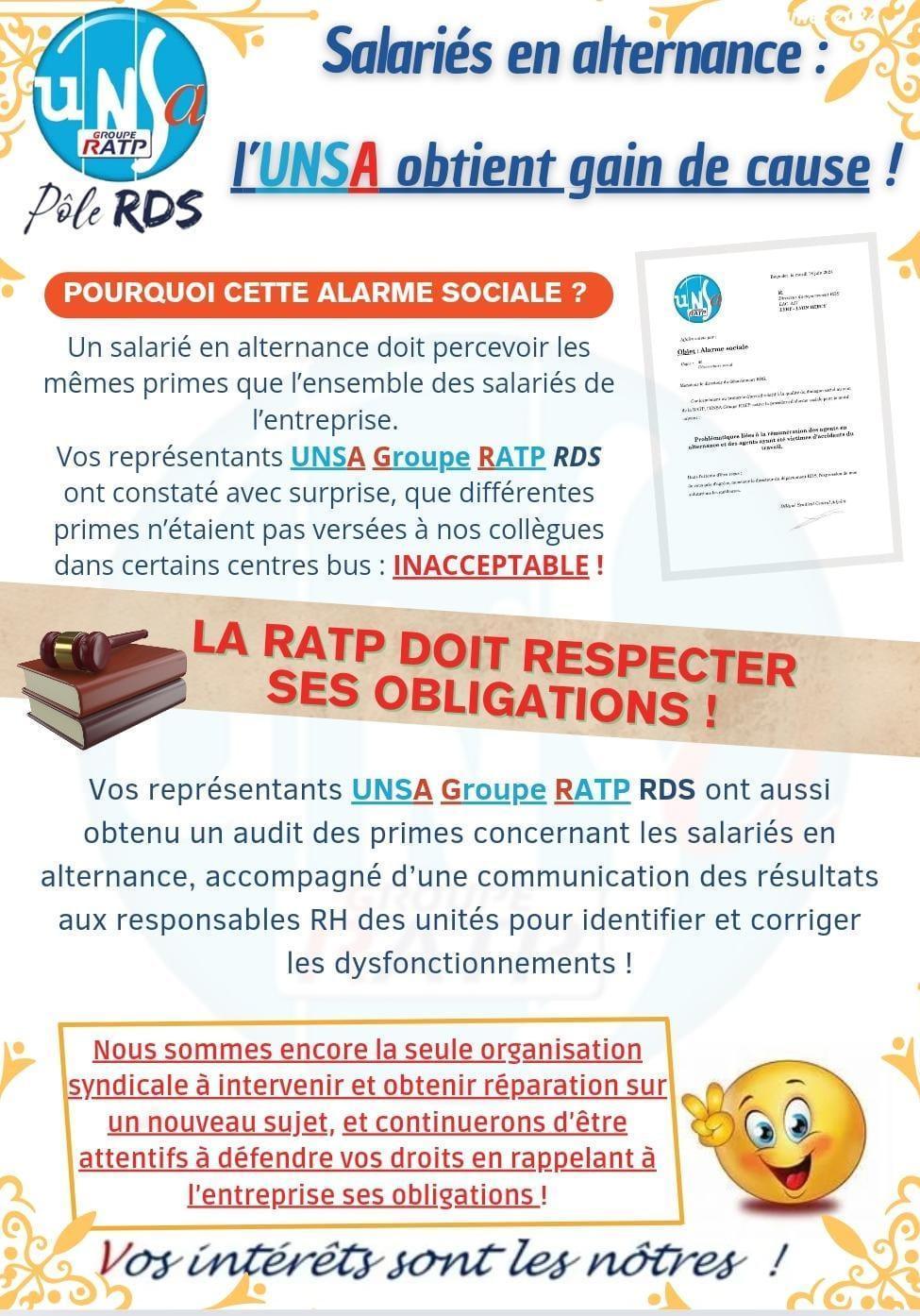 Salariés en alternance : l'UNSA Pôle RDS obtient gain de cause