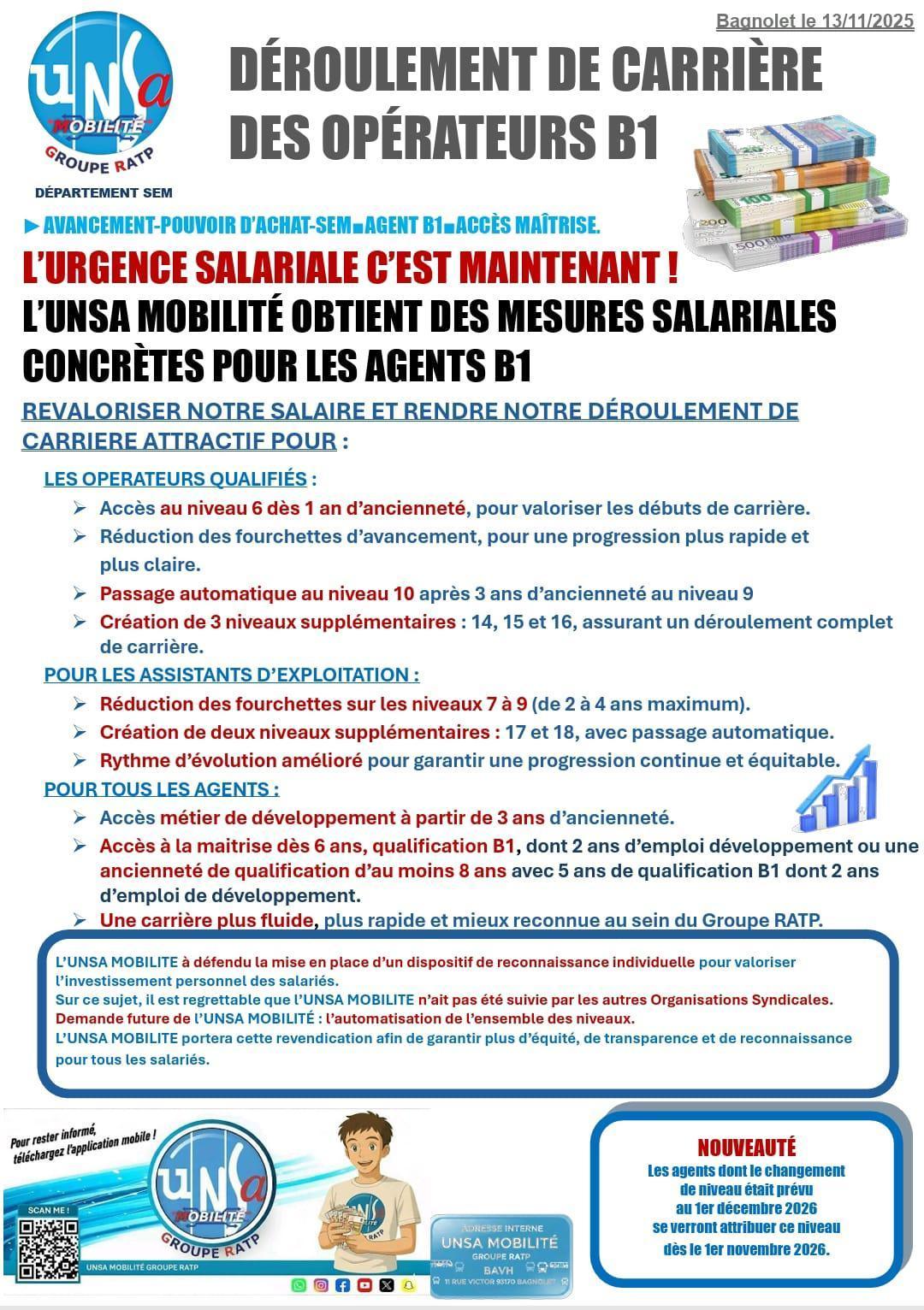 DÉPARTEMENT SEM : NOUVEAU DÉROULEMENT DE CARRIÈRE DES AGENT B1