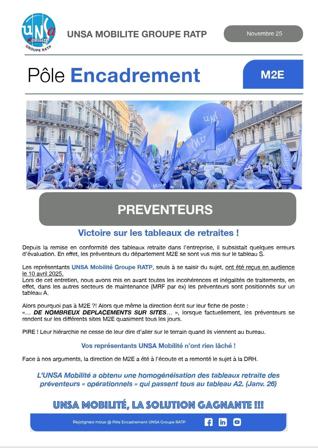 ENCADREMENT : PREVENTEURS DÉPARTEMENT M2E