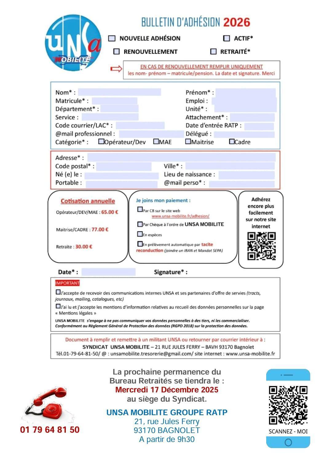 RETRAITÉS : LETTRE UNSA MOBILITÉ GROUPE RATP DU MOIS DE NOVEMBRE