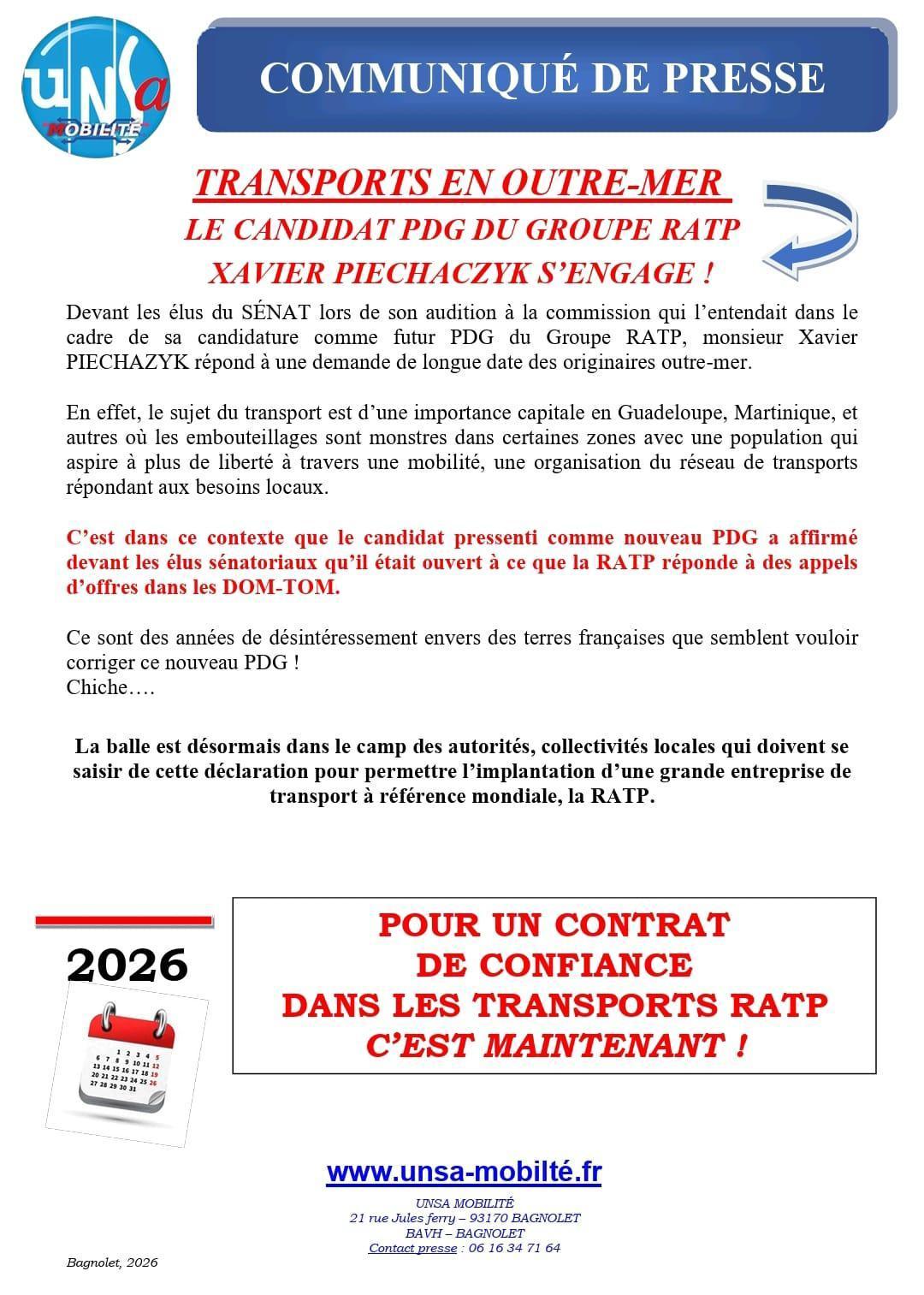 COMMUNIQUÉ DE PRESSE : TRANSPORTS EN OUTRE-MER