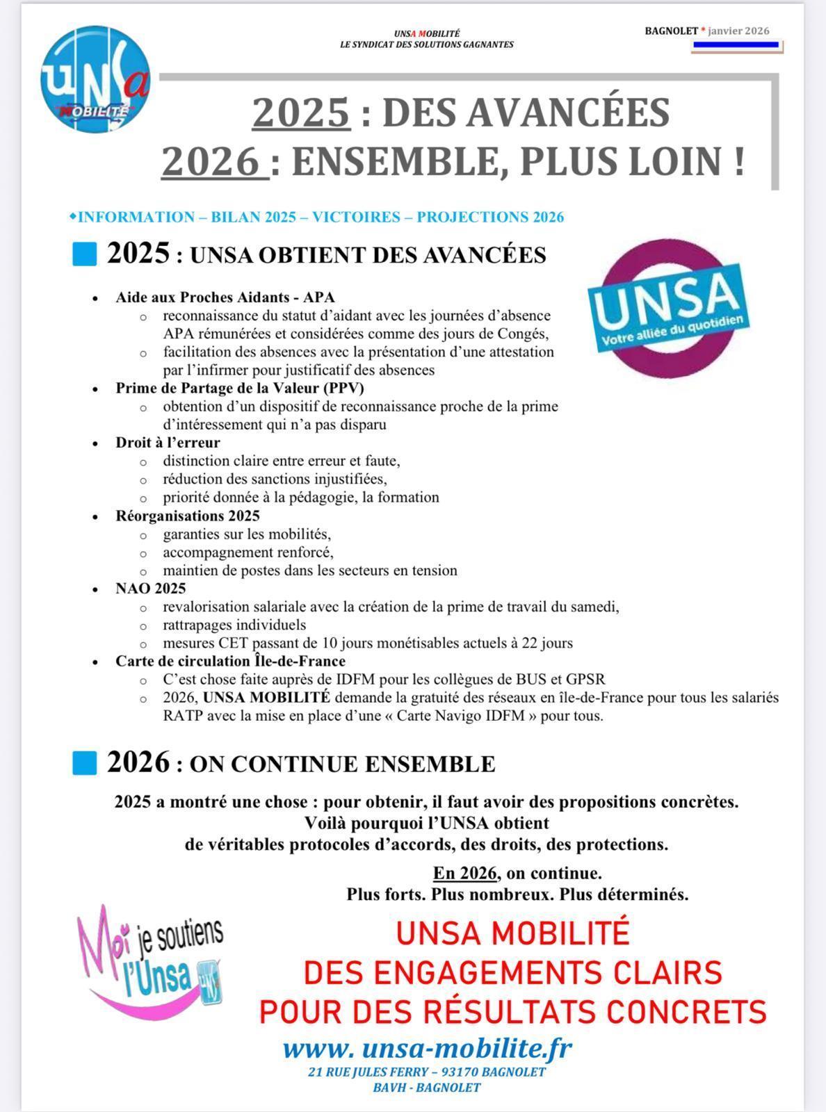 UNSA MOBILITÉ : BILAN 2025 ET AMBITION 2026