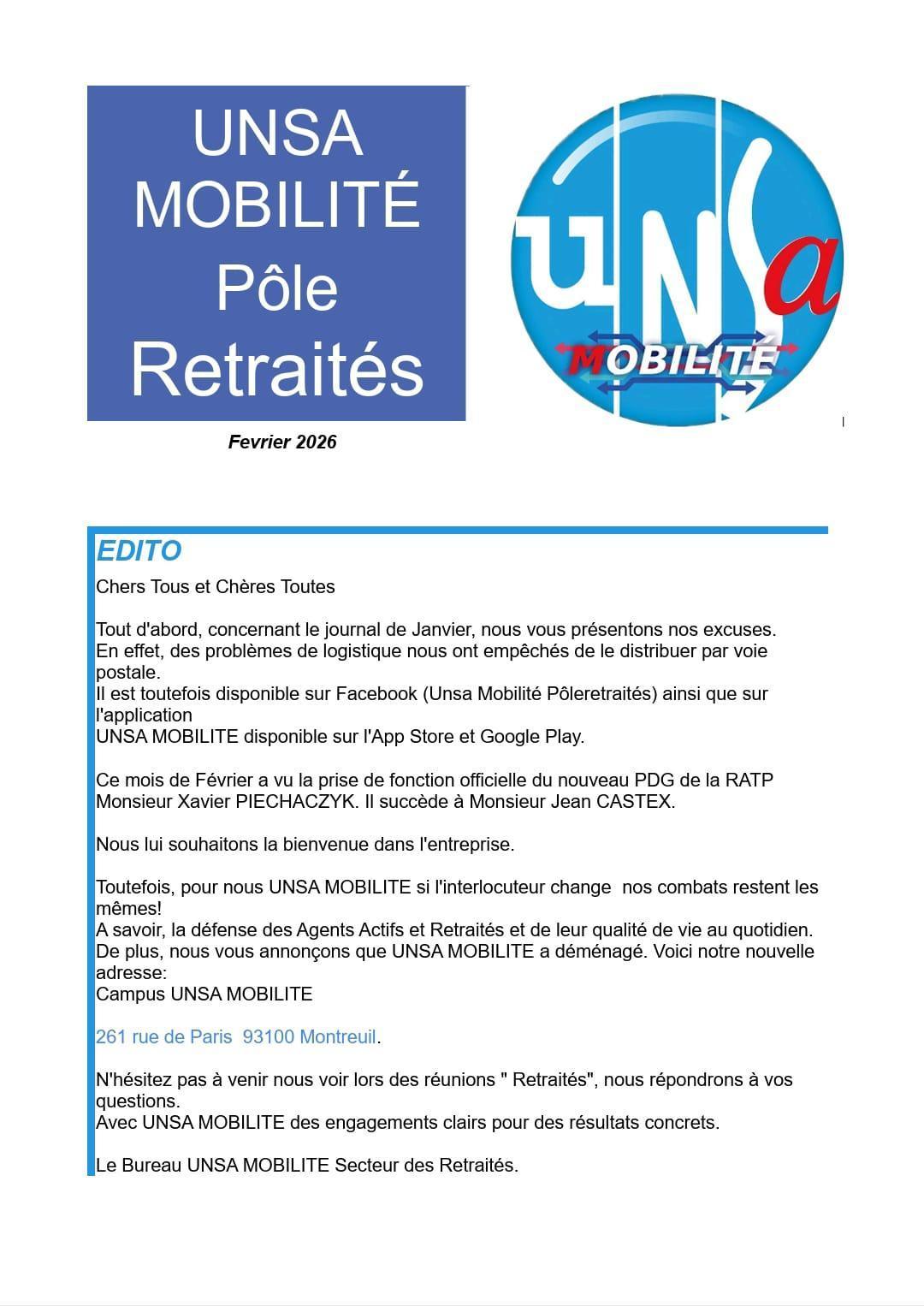 JOURNAL DES RETRAITÉS DU MOIS DE FÉVRIER