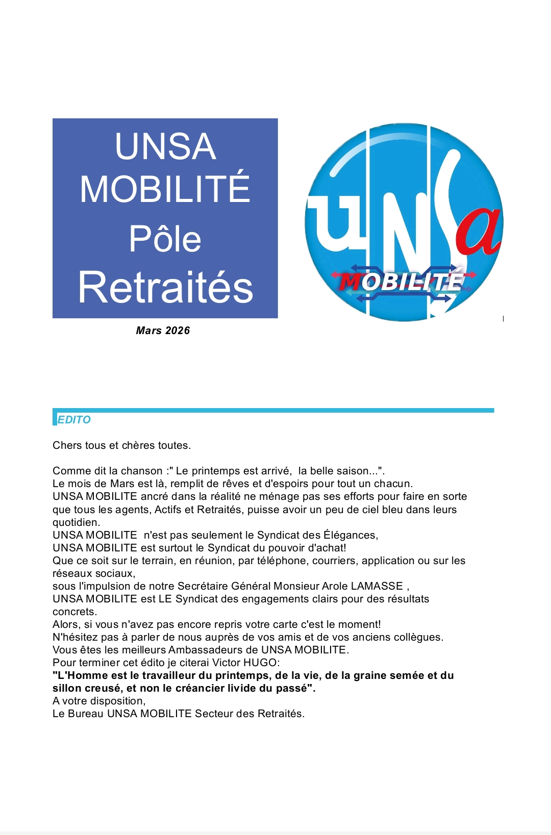 Le journal des retraités du mois de mars 