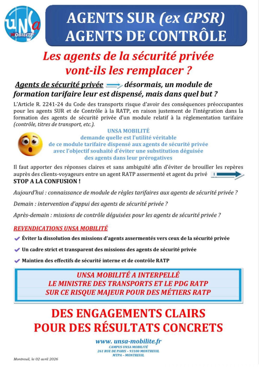 AGENTS SUR (ex GPSR) AGENTS DE CONTRÔL