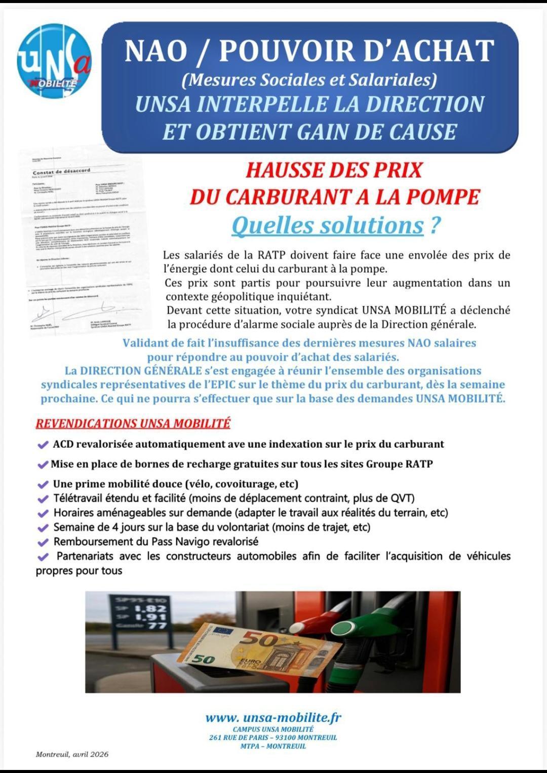 NAO / POUVOIR D’ACHAT HAUSSE DES PRIX DU CARBURANT A LA POMPE