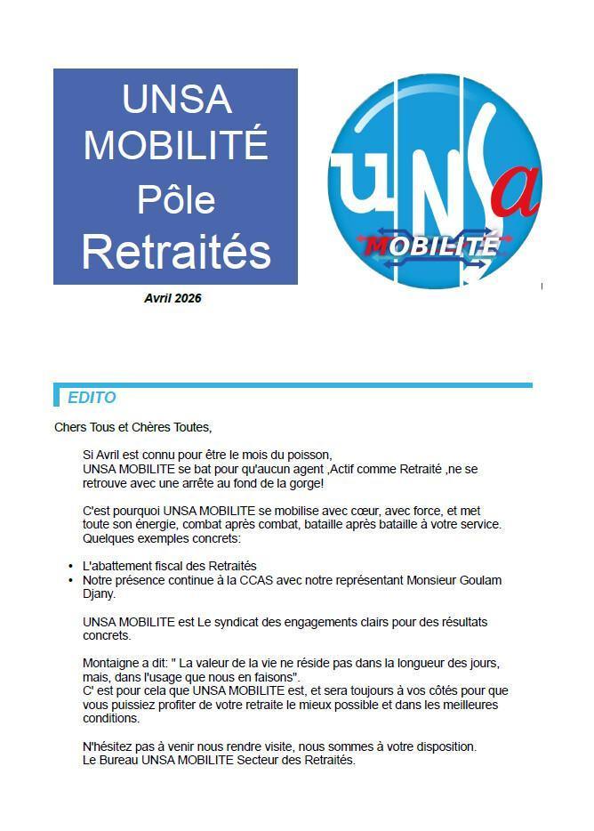 Le journal des retraités du mois d'avril 