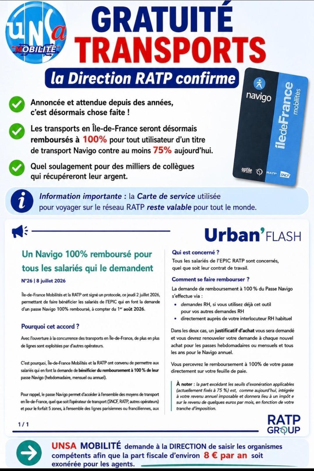 GRATUITÉ TRANSPORTS : La direction RATP confirme