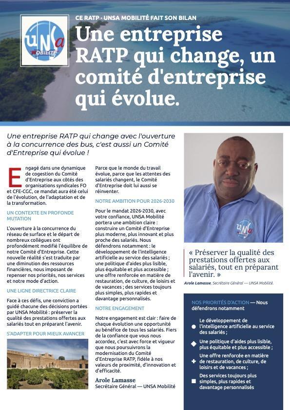 CE RATP - L'UNSA MOBILITE FAIT SON BILAN 