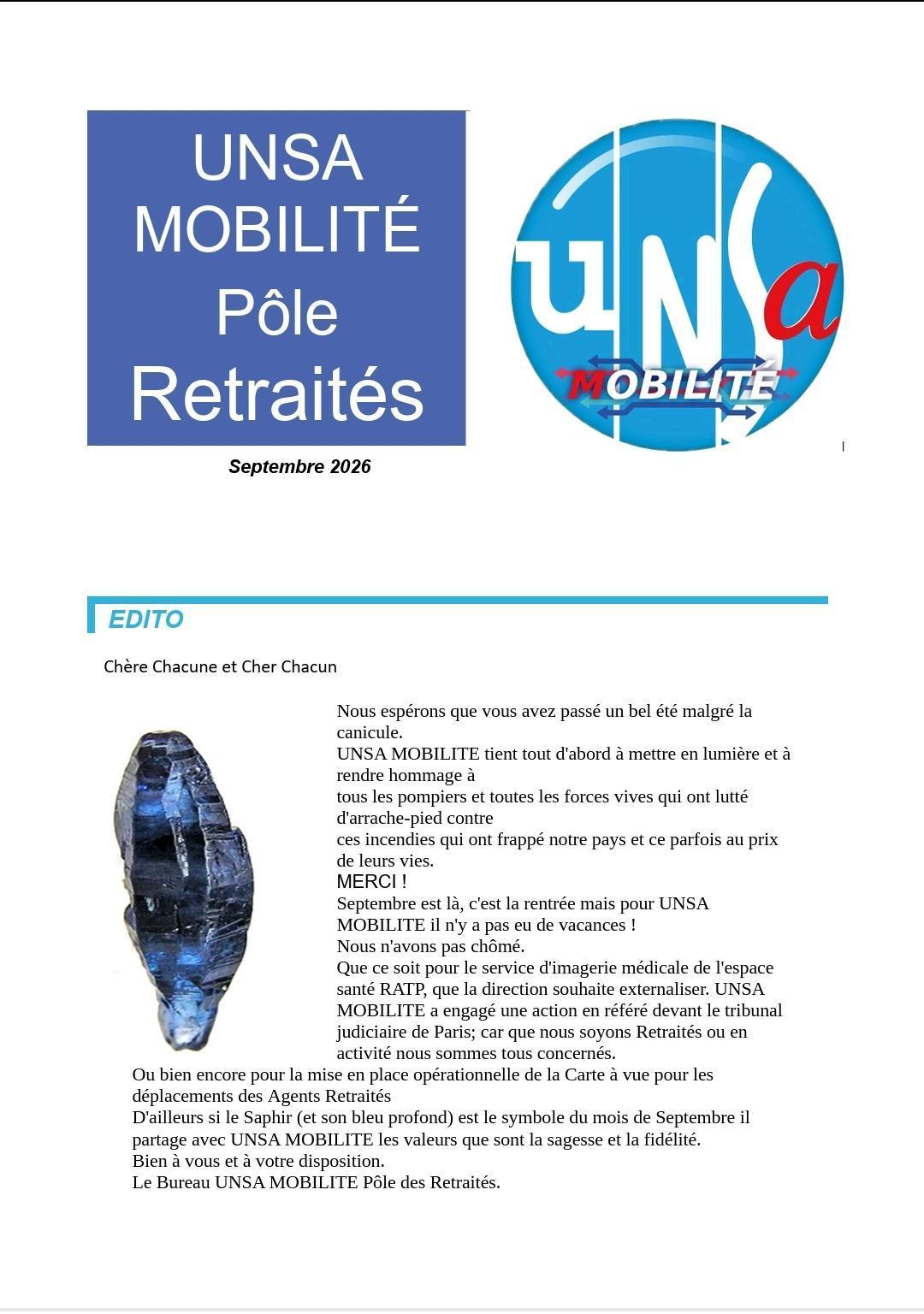 Le journal des retraités du mois de septembre 