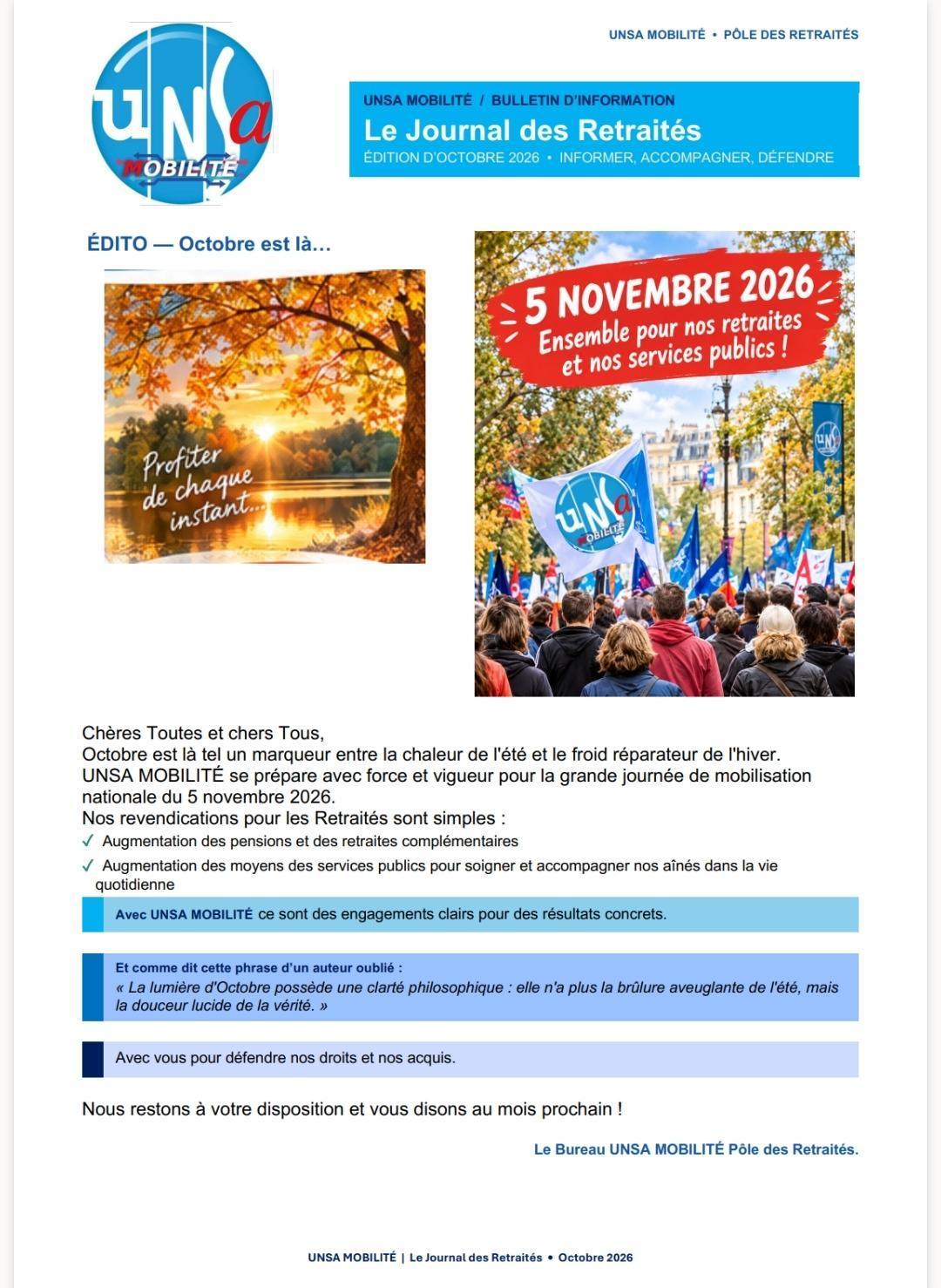 Le journal des retraités du mois d'octobre 