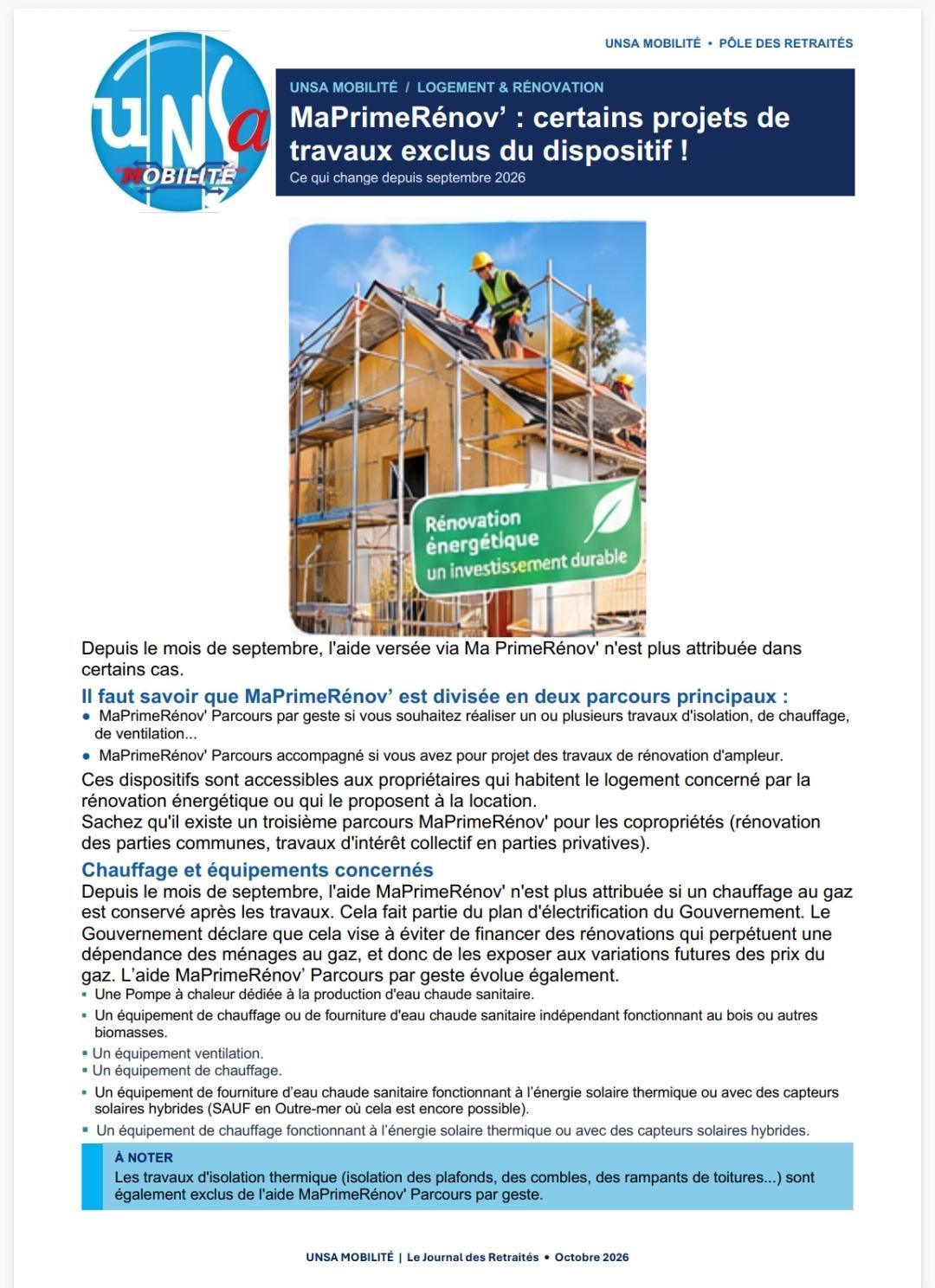 Le journal des retraités du mois d'octobre 