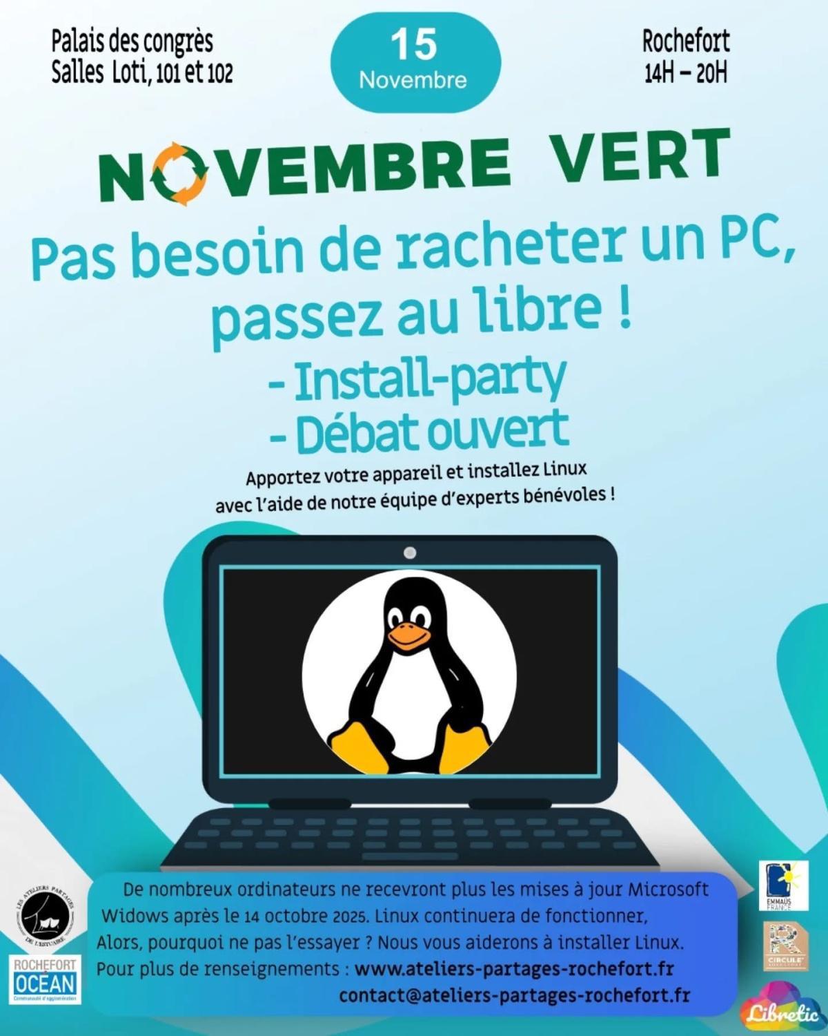 💻🌿 Novembre Vert à Rochefort – Passez au libre ! Linux 💻🌿 Novembre Vert à Rochefort – Passez au libre ! Linux